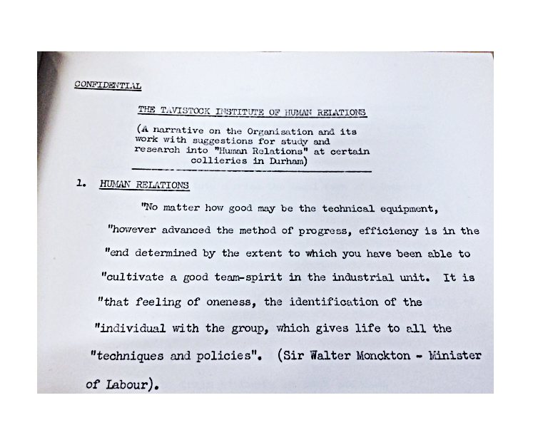 Tavistock page with a quotation on human relations; attribution to Sir Walter Monckton. image from the Tavistock Institute of Human Relations website.